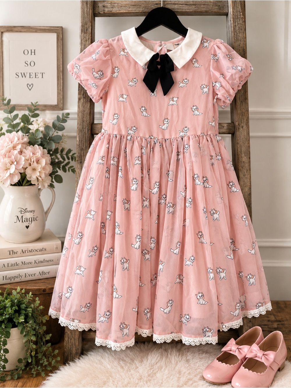 Taylor Joelle x Disney aristocats Girls' Pink Printed Peter Pan Collar 14